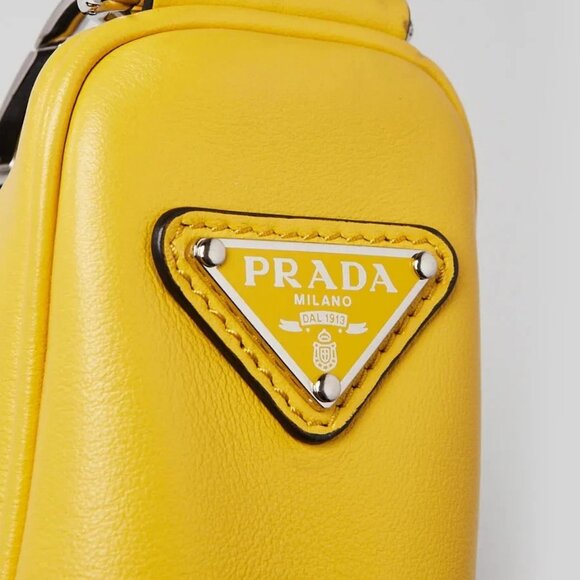 Prada Yellow Leather Triangle Logo Crossbody Bag - Picture 7 of 12